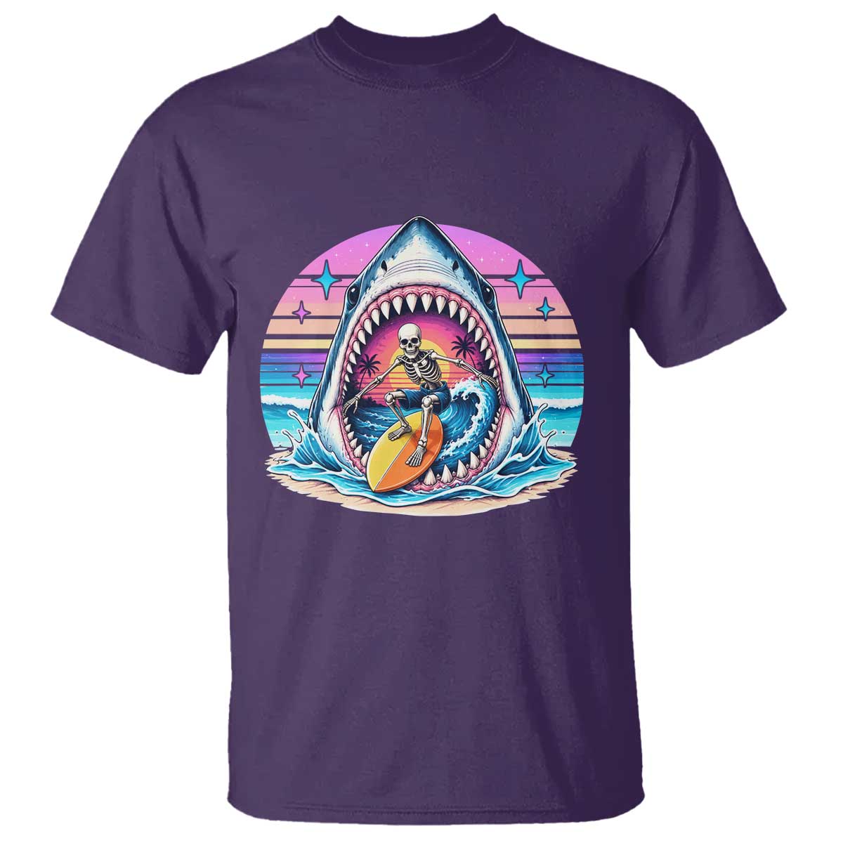 Shark Skeleton Surfer T Shirt Hawaiian Beach Vacation Gift