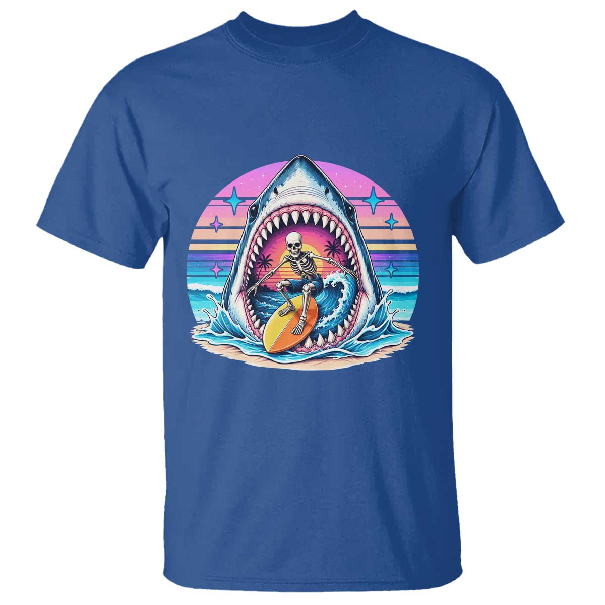 Shark Skeleton Surfer T Shirt Hawaiian Beach Vacation Gift