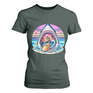 Shark Skeleton Surfer T Shirt For Women Hawaiian Beach Vacation Gift