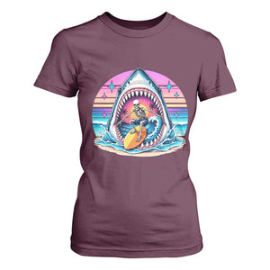 Shark Skeleton Surfer T Shirt For Women Hawaiian Beach Vacation Gift