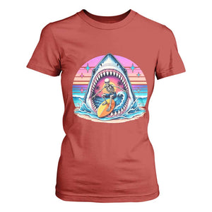 Shark Skeleton Surfer T Shirt For Women Hawaiian Beach Vacation Gift