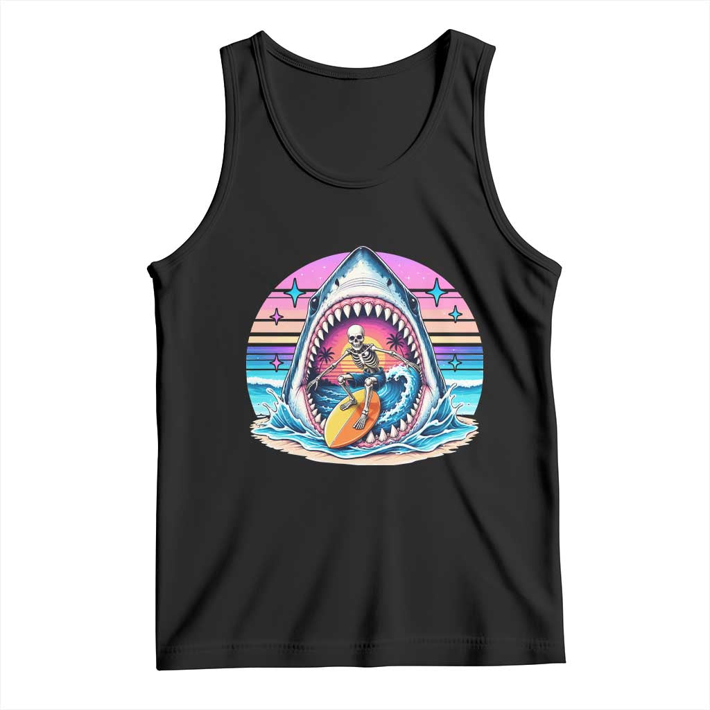Shark Skeleton Surfer Tank Top Hawaiian Beach Vacation Gift TS12 Black Print Your Wear