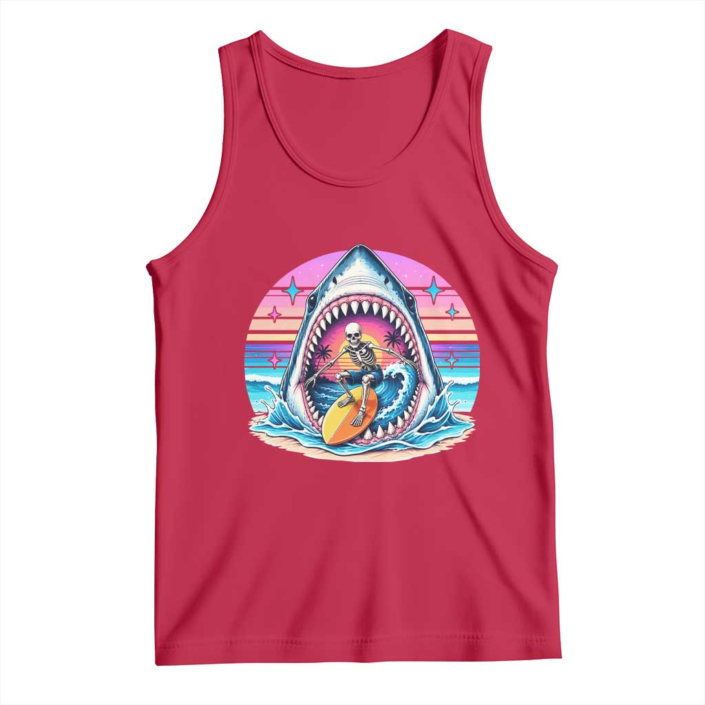 Shark Skeleton Surfer Tank Top Hawaiian Beach Vacation Gift