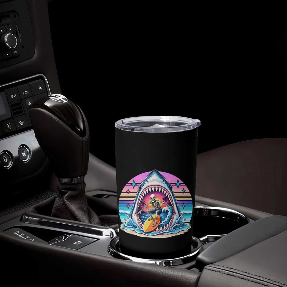 Shark Skeleton Surfer Tumbler Cup Hawaiian Beach Vacation Gift