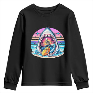 Shark Skeleton Surfer Youth Sweatshirt Hawaiian Beach Vacation Gift