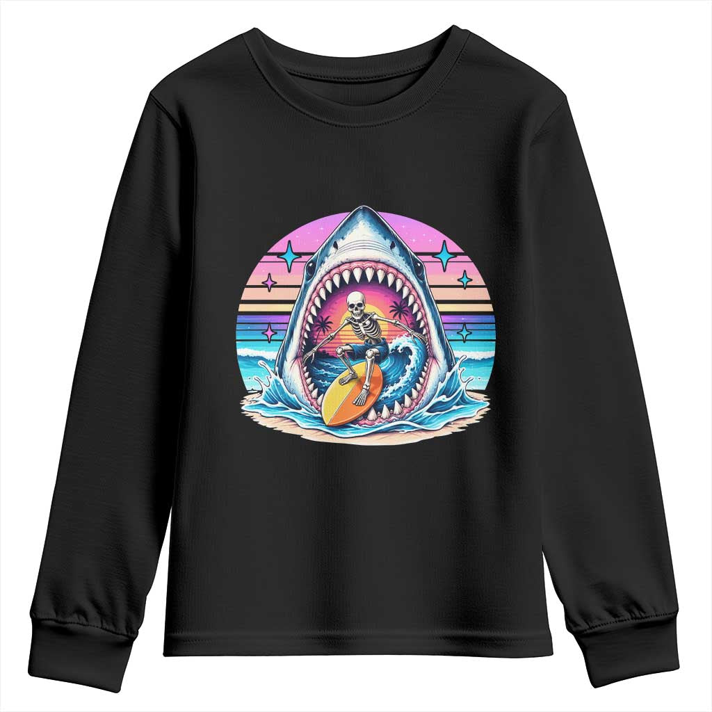 Shark Skeleton Surfer Youth Sweatshirt Hawaiian Beach Vacation Gift TS12 Black Print Your Wear