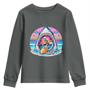 Shark Skeleton Surfer Youth Sweatshirt Hawaiian Beach Vacation Gift
