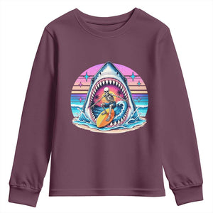 Shark Skeleton Surfer Youth Sweatshirt Hawaiian Beach Vacation Gift