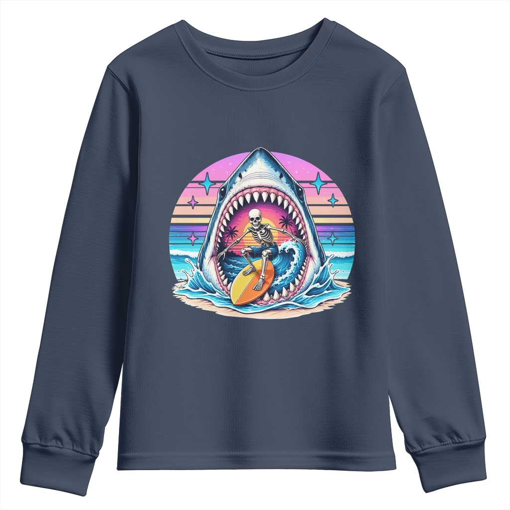 Shark Skeleton Surfer Youth Sweatshirt Hawaiian Beach Vacation Gift