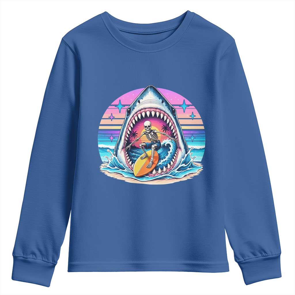 Shark Skeleton Surfer Youth Sweatshirt Hawaiian Beach Vacation Gift