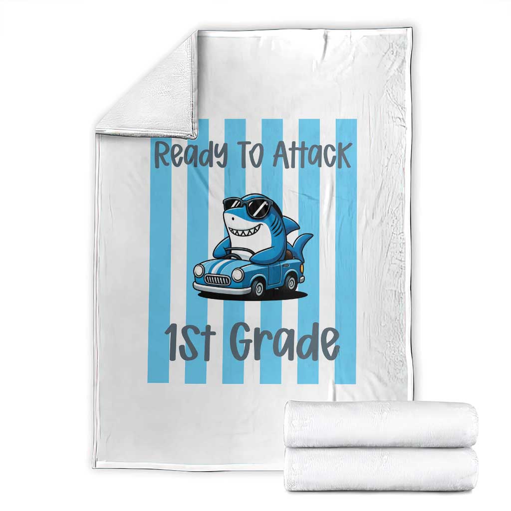 Ready To Attack 1st Grade Throw Blanket Funny Shark Driving Car Back To School TS12 White Print Your Wear