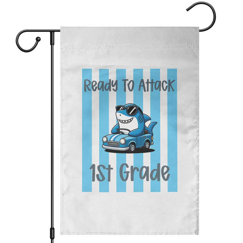 Ready To Attack 1st Grade Garden Flag Funny Shark Driving Car Back To School TS12 White Print Your Wear