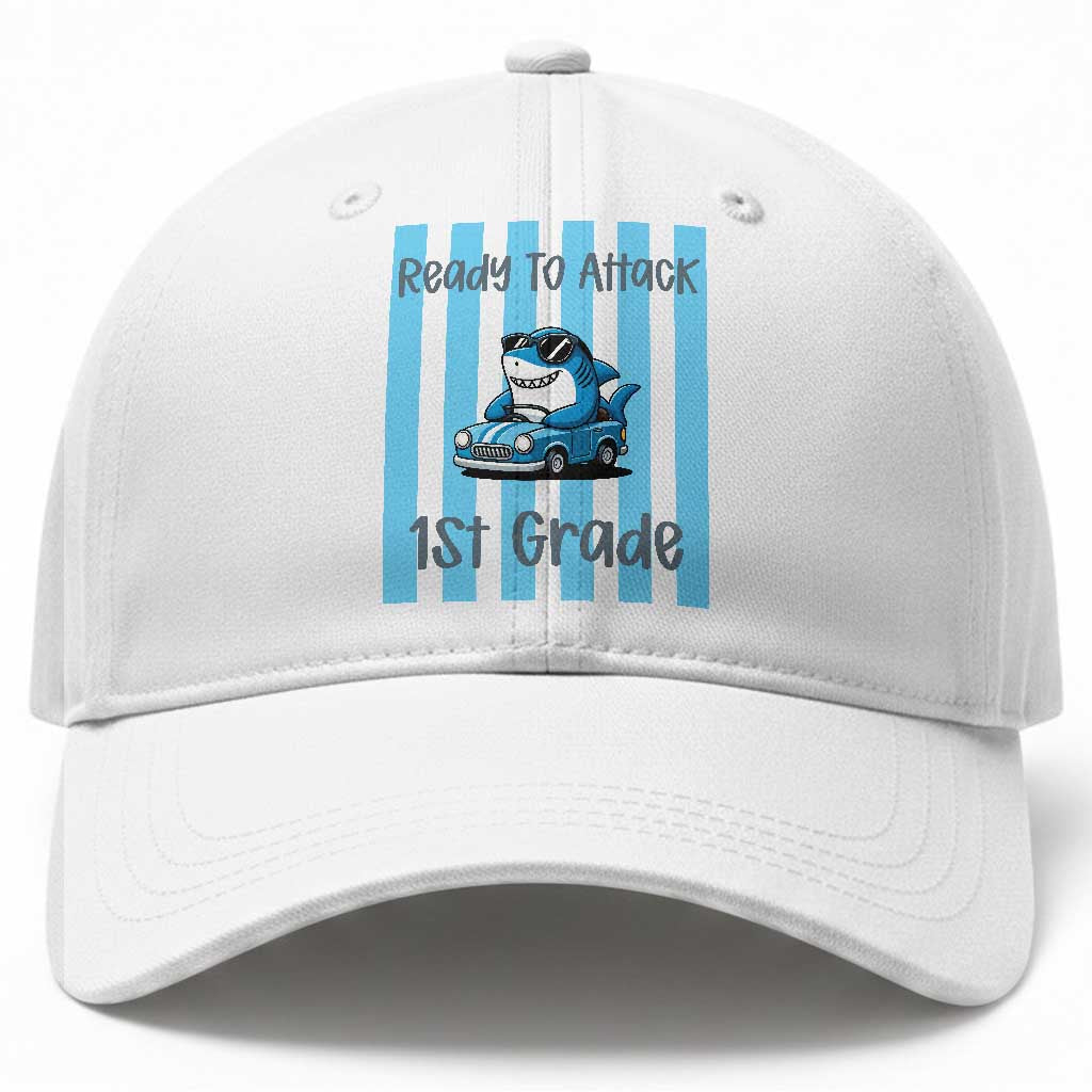 Ready To Attack 1st Grade Baseball Cap Funny Shark Driving Car Back To School TS12 Print Your Wear