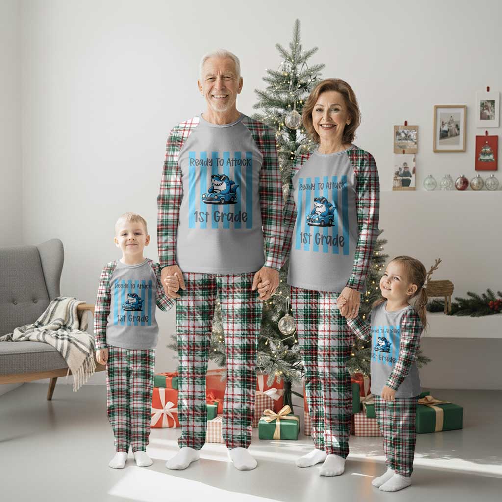 Ready To Attack 1st Grade Plaid Pajama Set Funny Shark Driving Car Back To School