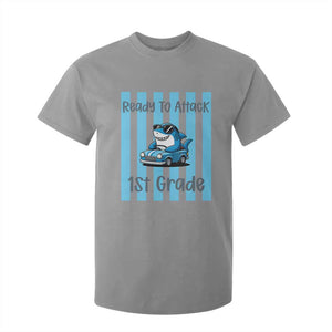 Ready To Attack 1st Grade T Shirt For Kid Funny Shark Driving Car Back To School TS12 Sport Gray Print Your Wear