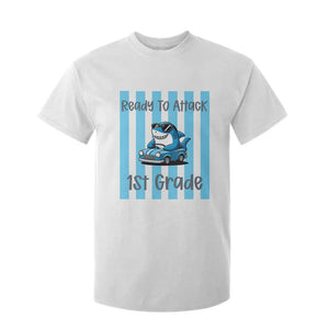Ready To Attack 1st Grade T Shirt For Kid Funny Shark Driving Car Back To School TS12 White Print Your Wear