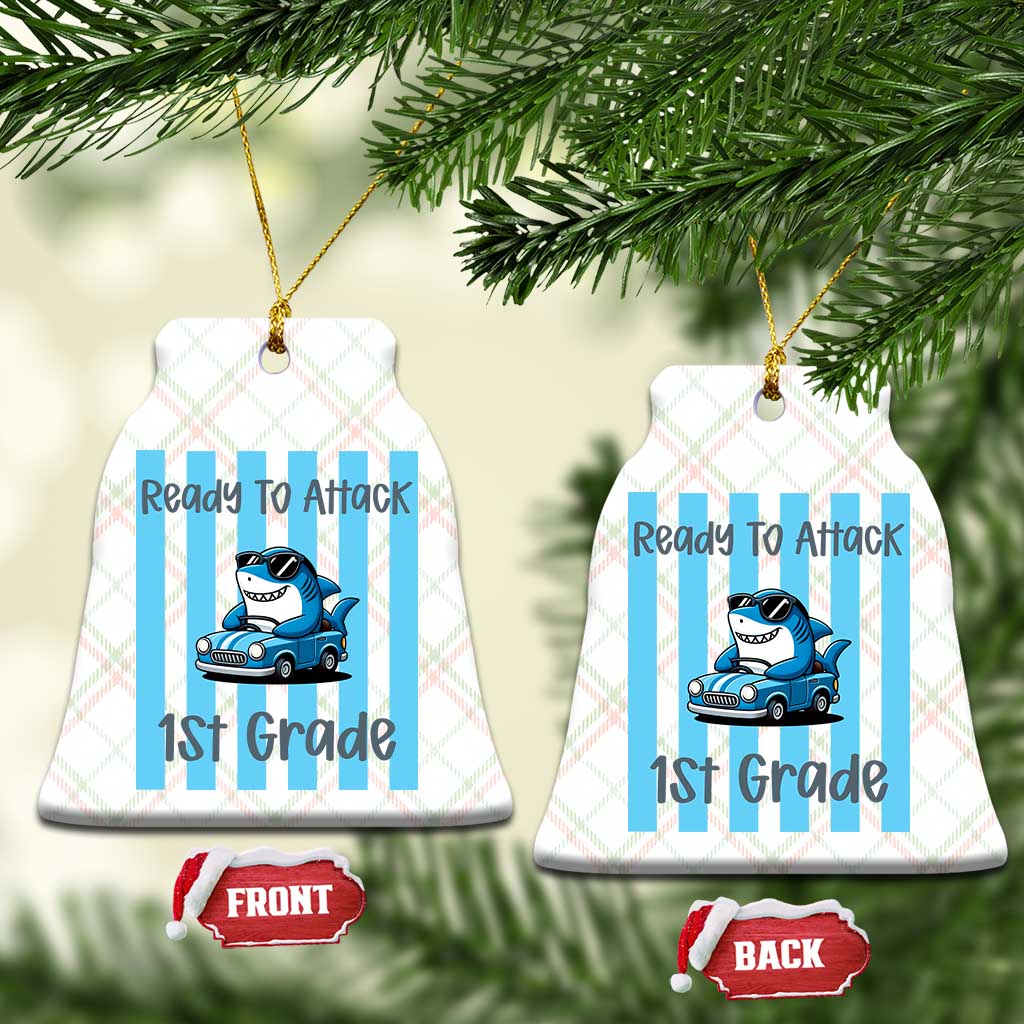 Ready To Attack 1st Grade Ceramic Ornament Funny Shark Driving Car Back To School