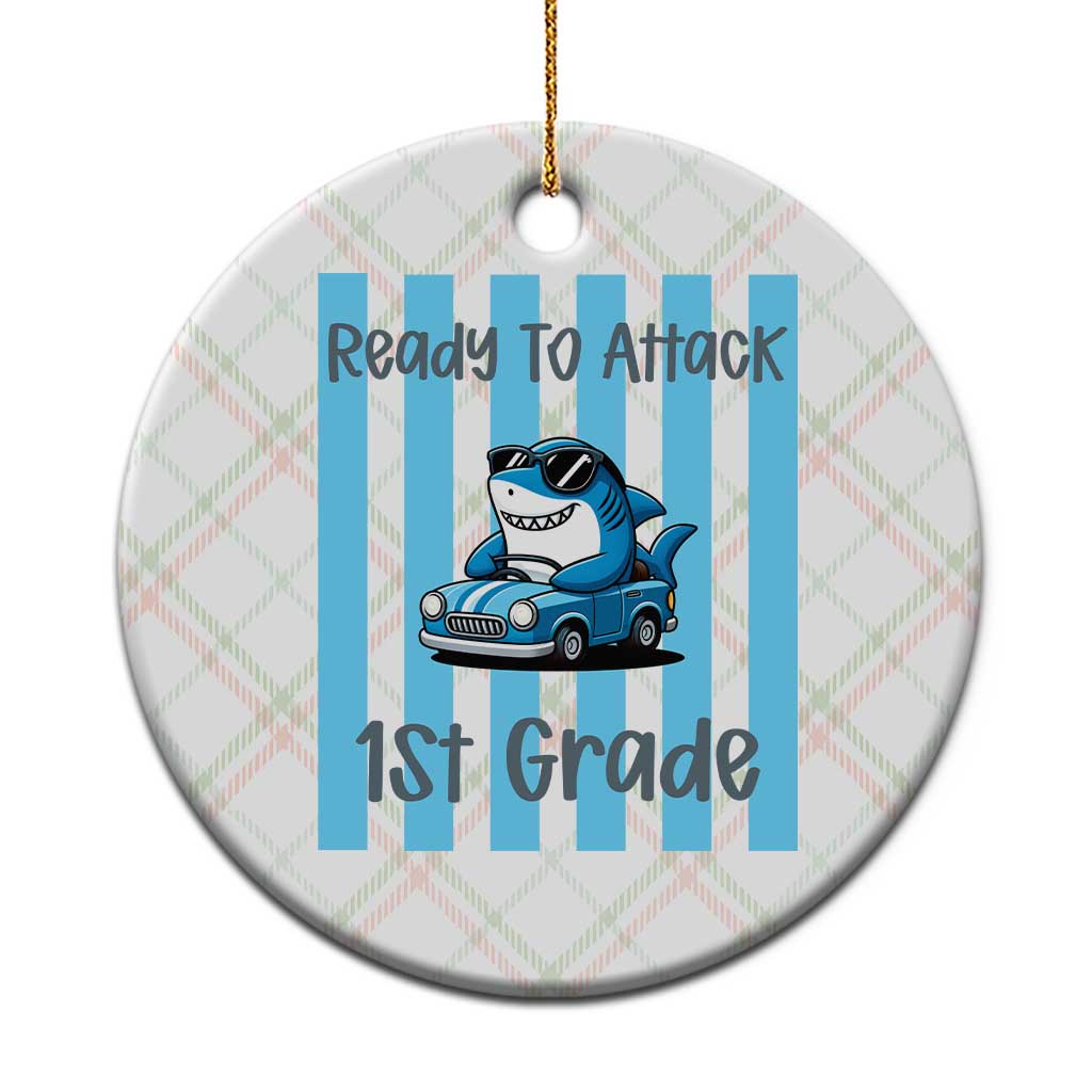Ready To Attack 1st Grade Ceramic Ornament Funny Shark Driving Car Back To School
