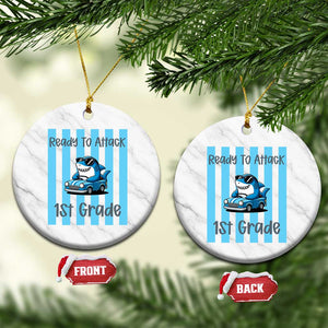 Ready To Attack 1st Grade Ceramic Ornament Funny Shark Driving Car Back To School