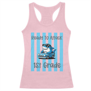 Ready To Attack 1st Grade Racerback Tank Top Funny Shark Driving Car Back To School