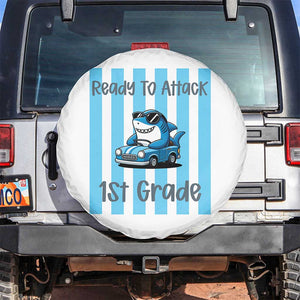 Ready To Attack 1st Grade Spare Tire Cover Funny Shark Driving Car Back To School