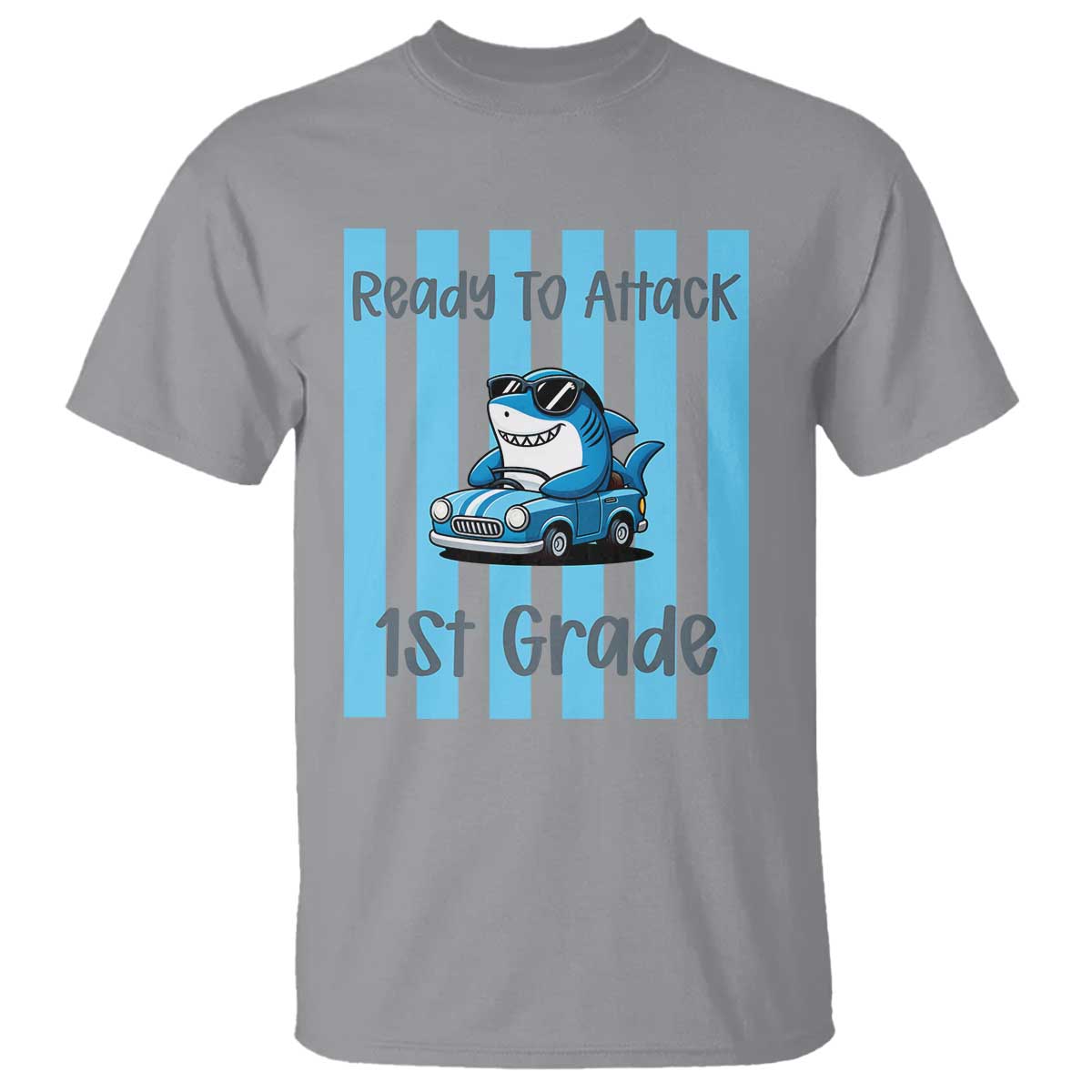 Ready To Attack 1st Grade T Shirt Funny Shark Driving Car Back To School TS12 Sport Gray Print Your Wear