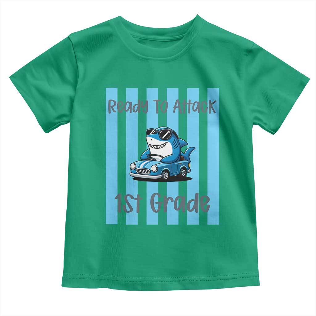 Ready To Attack 1st Grade Toddler T Shirt Funny Shark Driving Car Back To School