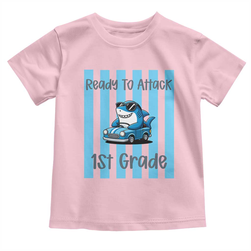 Ready To Attack 1st Grade Toddler T Shirt Funny Shark Driving Car Back To School