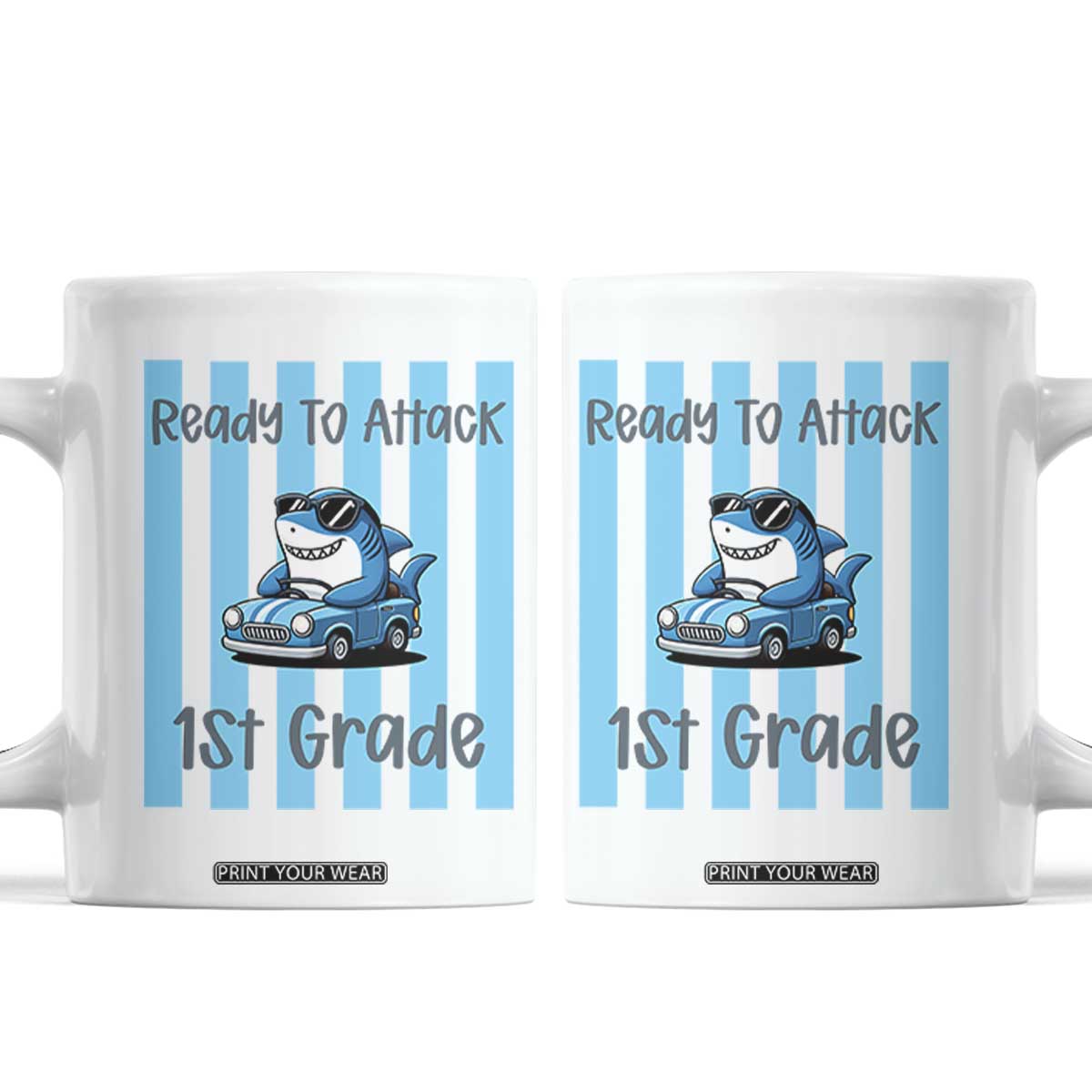Ready To Attack 1st Grade Coffee Mug Funny Shark Driving Car Back To School