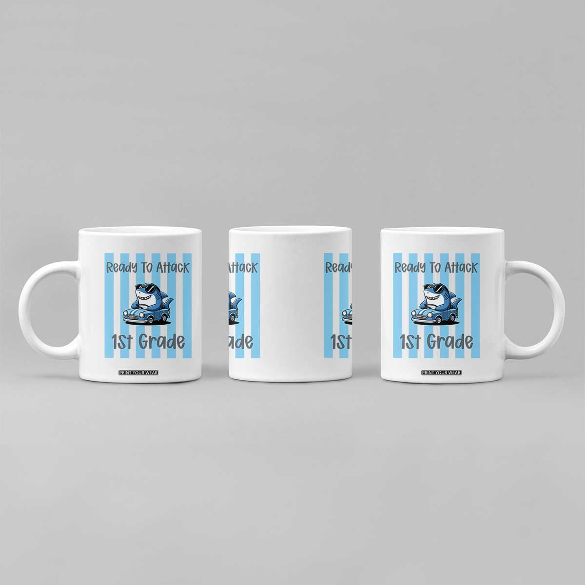 Ready To Attack 1st Grade Coffee Mug Funny Shark Driving Car Back To School