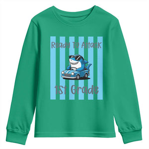Ready To Attack 1st Grade Youth Sweatshirt Funny Shark Driving Car Back To School