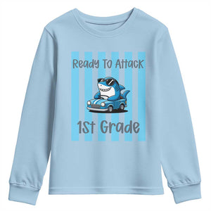 Ready To Attack 1st Grade Youth Sweatshirt Funny Shark Driving Car Back To School