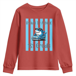 Ready To Attack 1st Grade Youth Sweatshirt Funny Shark Driving Car Back To School