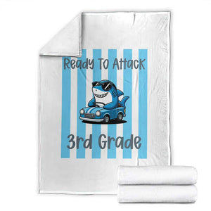 Ready To Attack 3rd Grade Throw Blanket Funny Shark Driving Car Back To School