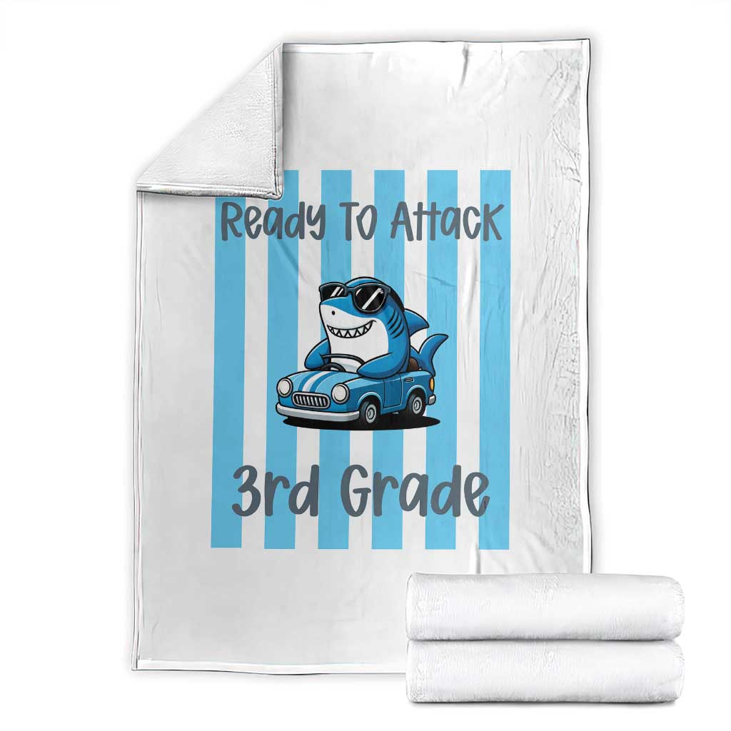 Ready To Attack 3rd Grade Throw Blanket Funny Shark Driving Car Back To School TS12 White Print Your Wear
