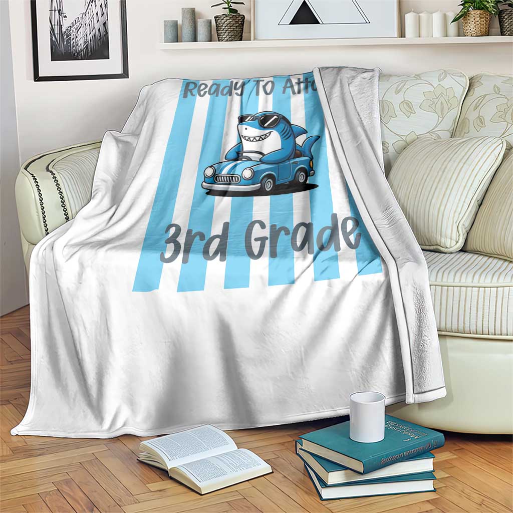 Ready To Attack 3rd Grade Throw Blanket Funny Shark Driving Car Back To School