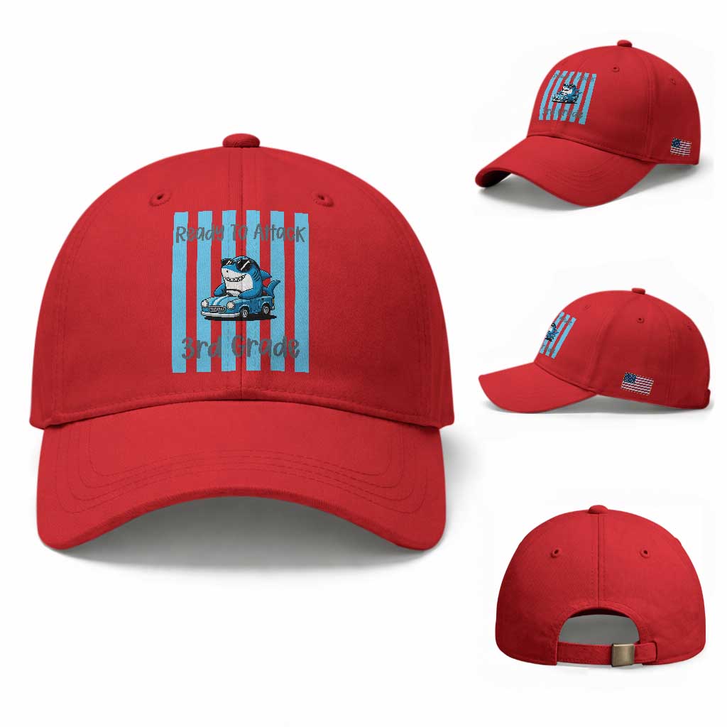 Ready To Attack 3rd Grade Baseball Cap Funny Shark Driving Car Back To School TS12 Baseball Cap Universal Fit Red Print Your Wear