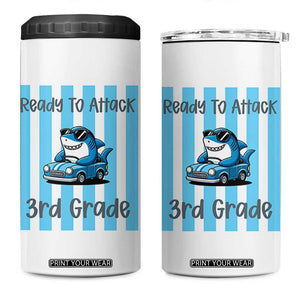 Ready To Attack 3rd Grade 4 in 1 Can Cooler Tumbler Funny Shark Driving Car Back To School