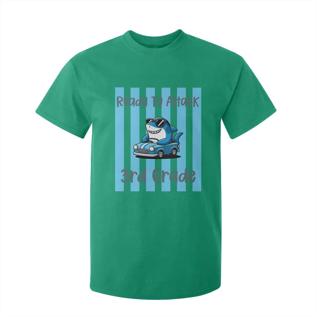 Ready To Attack 3rd Grade T Shirt For Kid Funny Shark Driving Car Back To School