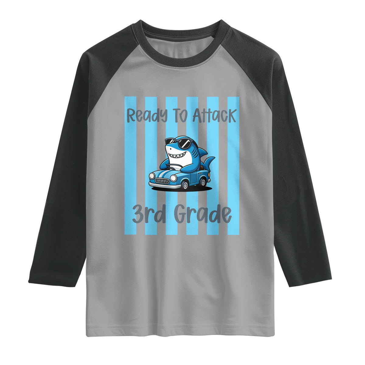 Ready To Attack 3rd Grade Raglan Shirt Funny Shark Driving Car Back To School
