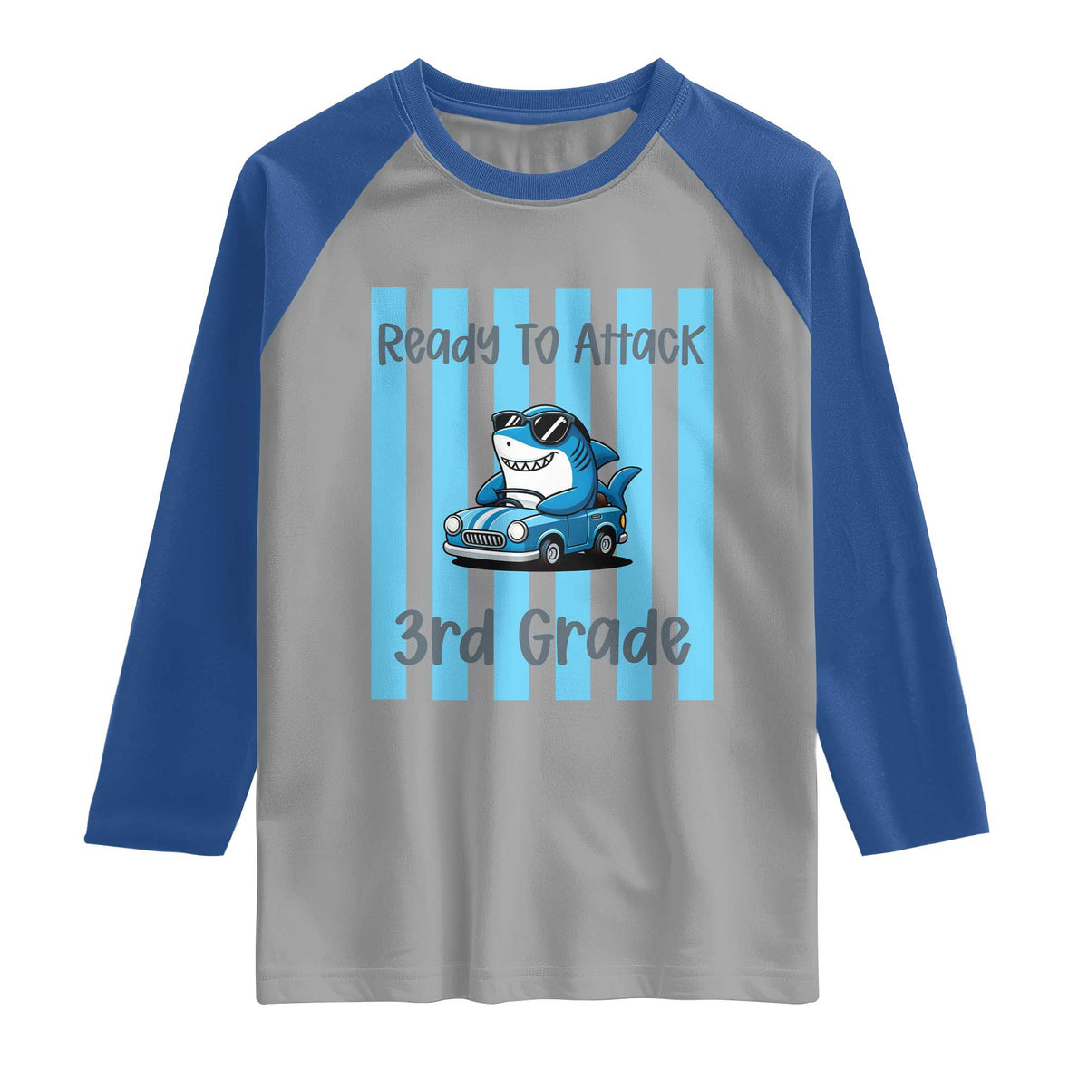 Ready To Attack 3rd Grade Raglan Shirt Funny Shark Driving Car Back To School