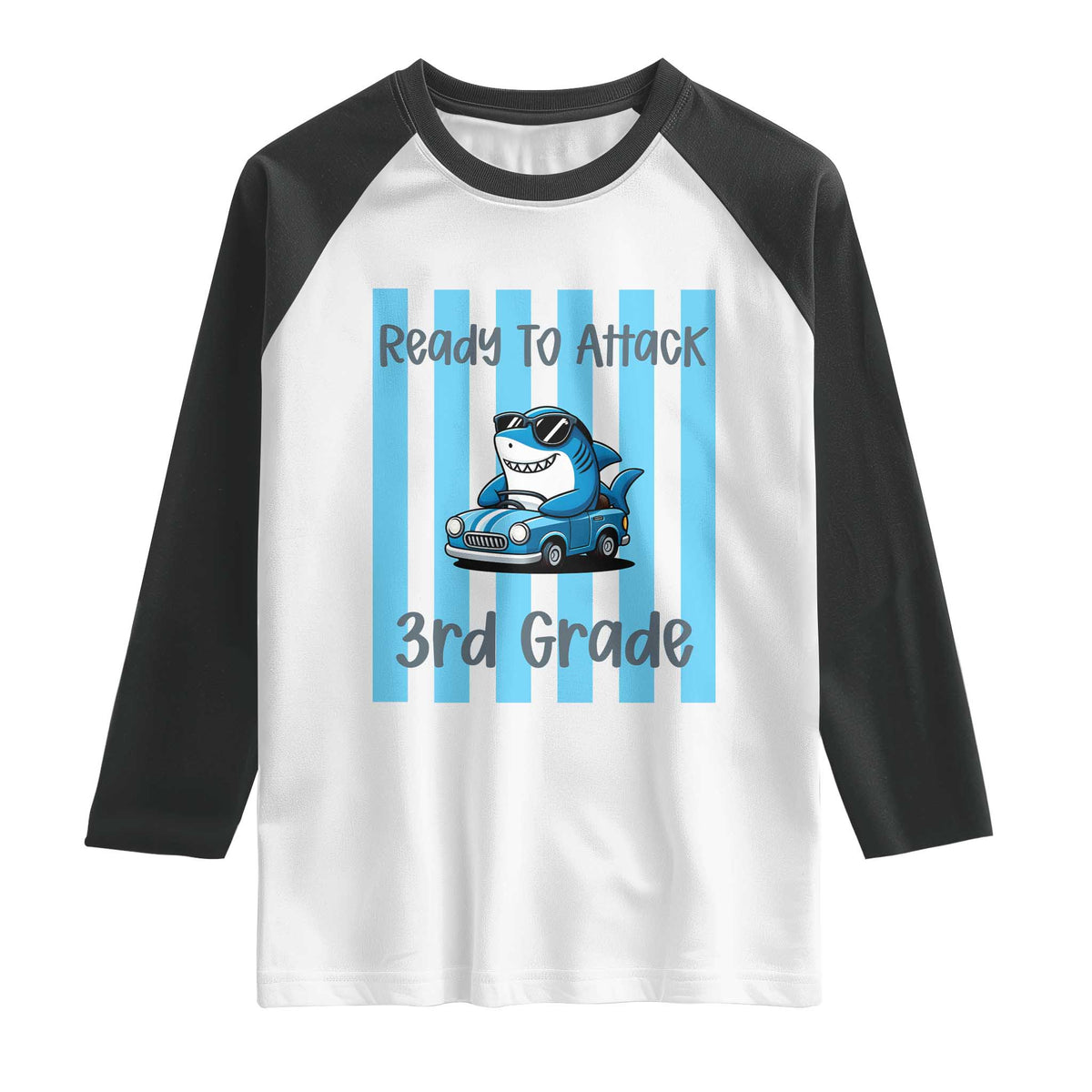 Ready To Attack 3rd Grade Raglan Shirt Funny Shark Driving Car Back To School