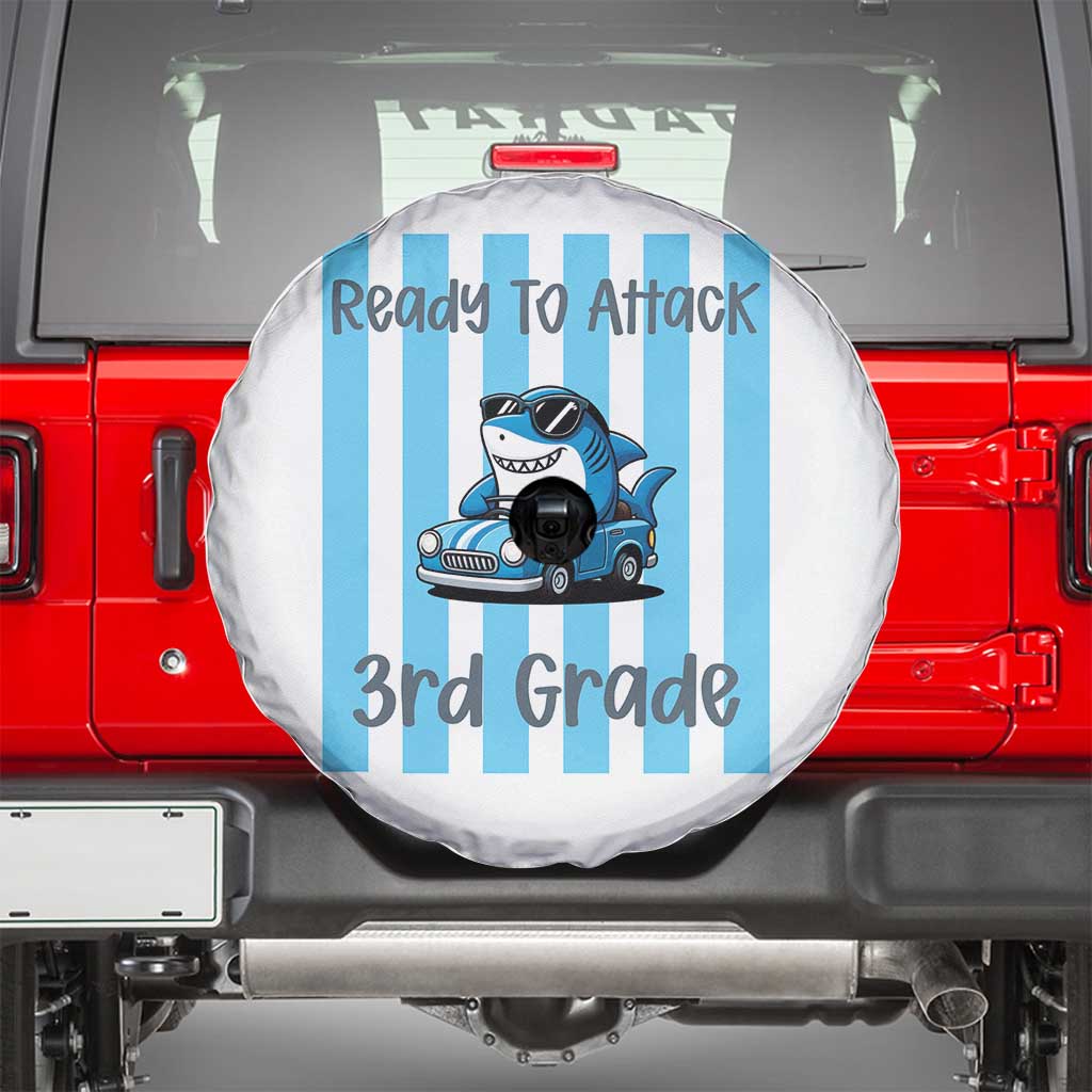 Ready To Attack 3rd Grade Spare Tire Cover Funny Shark Driving Car Back To School