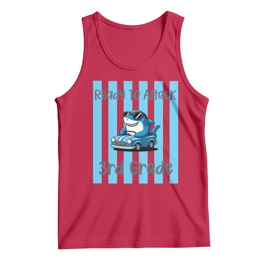 Ready To Attack 3rd Grade Tank Top Funny Shark Driving Car Back To School