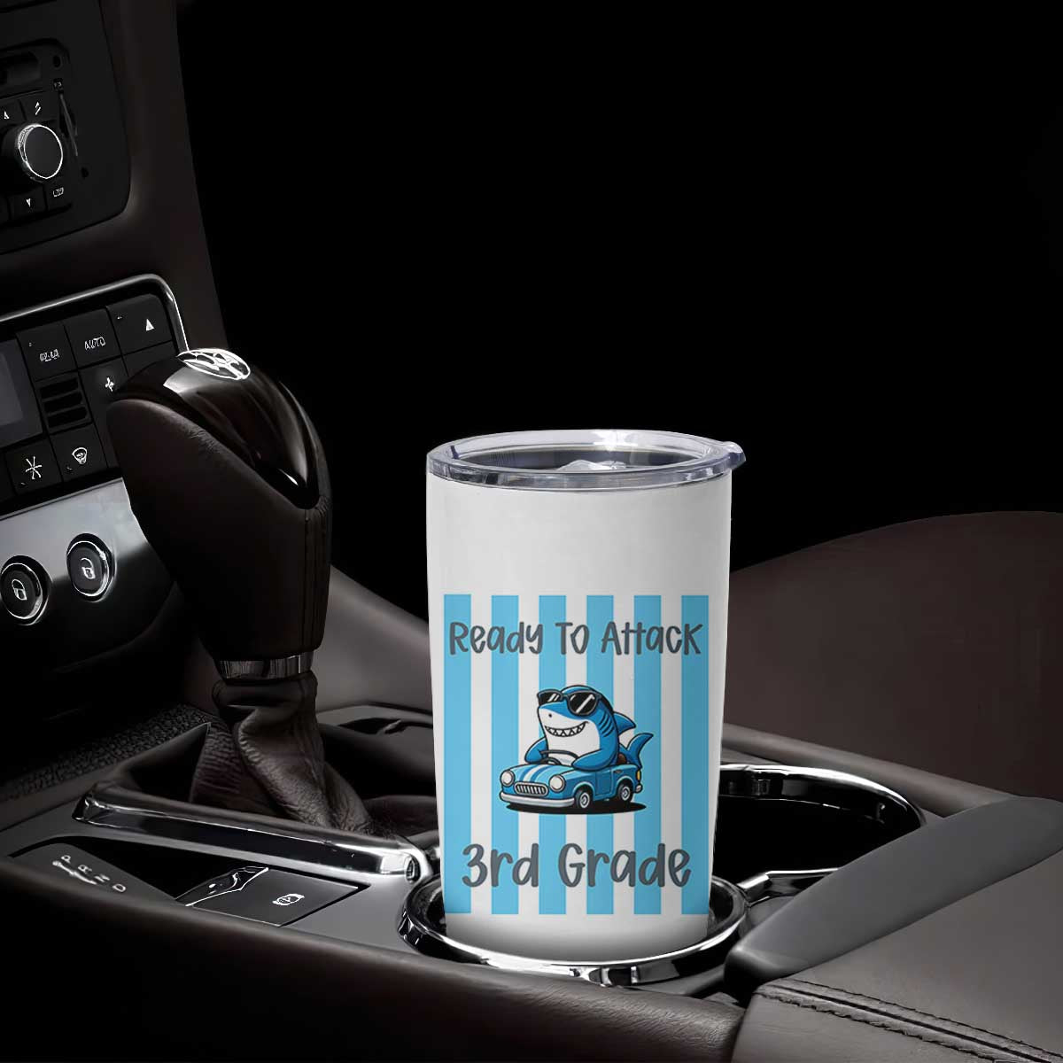 Ready To Attack 3rd Grade Tumbler Cup Funny Shark Driving Car Back To School