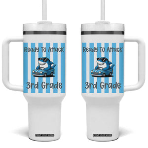 Ready To Attack 3rd Grade Tumbler With Handle Funny Shark Driving Car Back To School