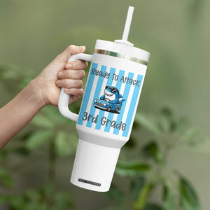 Ready To Attack 3rd Grade Tumbler With Handle Funny Shark Driving Car Back To School