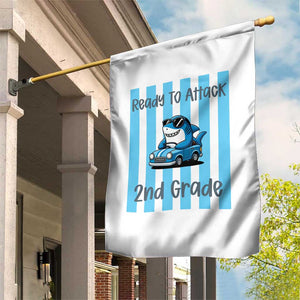 Ready To Attack 2nd Grade Garden Flag Funny Shark Driving Car Back To School