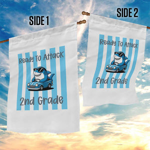 Ready To Attack 2nd Grade Garden Flag Funny Shark Driving Car Back To School