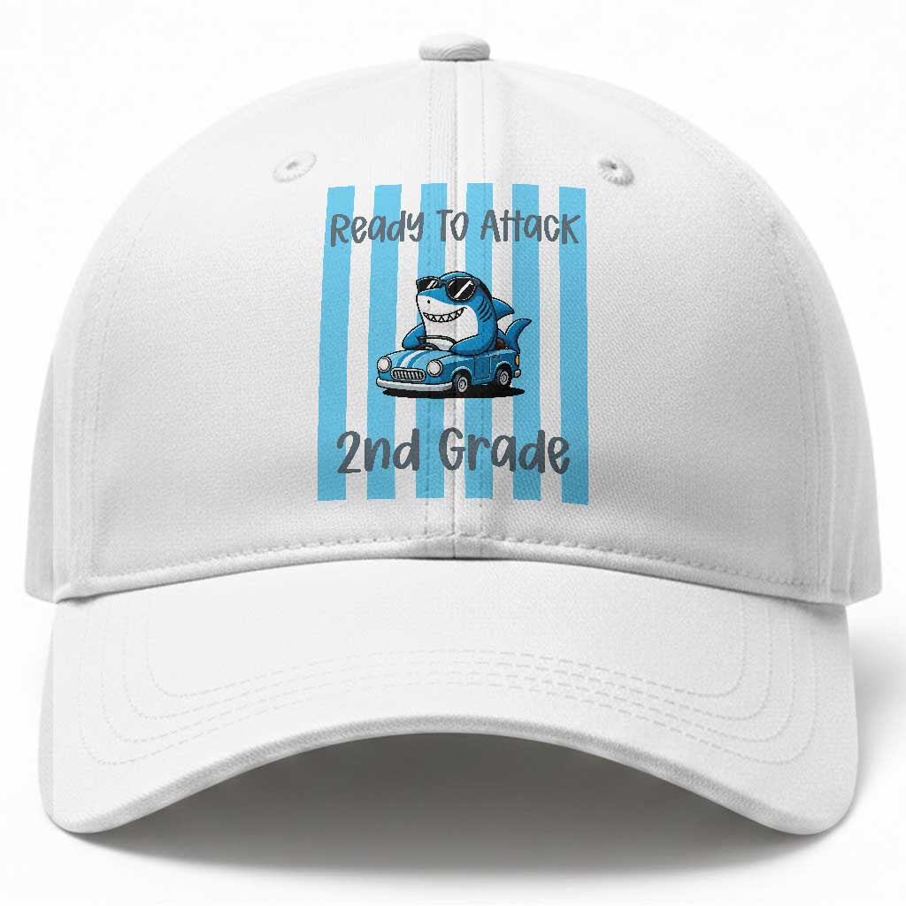 Ready To Attack 2nd Grade Baseball Cap Funny Shark Driving Car Back To School TS12 Print Your Wear